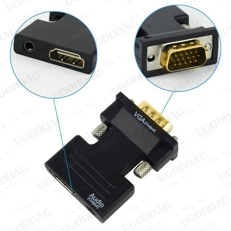 HDMI-compatible Female to VGA Male Converter 3.5mm Audio Cable Adapter 1080P FHD Video Output for PC Laptop TV Monitor Projector