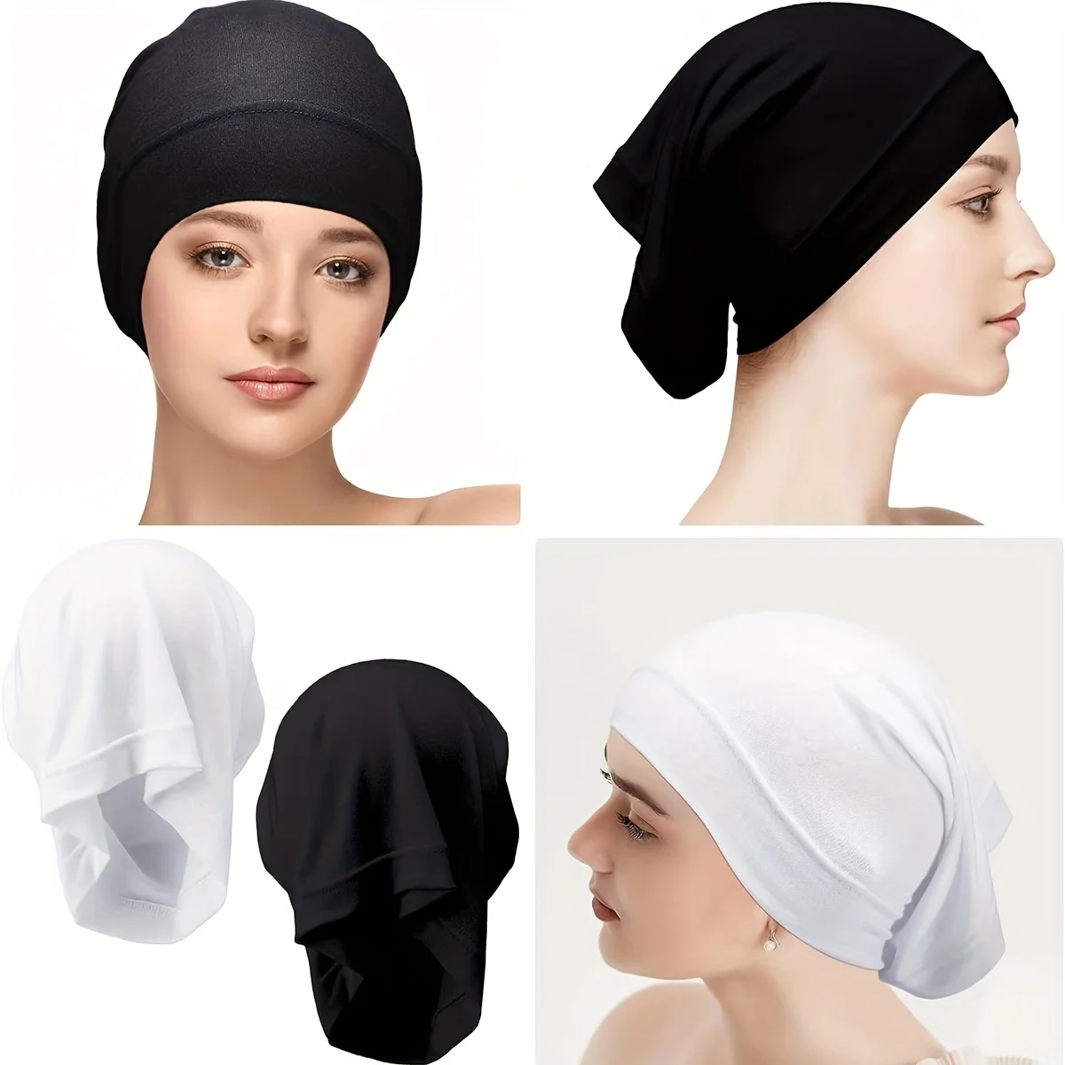 Fahion Muslim Hijab Caps Women\'s Headscarf Hat Chemo Hats Hair Care Solid Color Turban Bonnet Adjustable