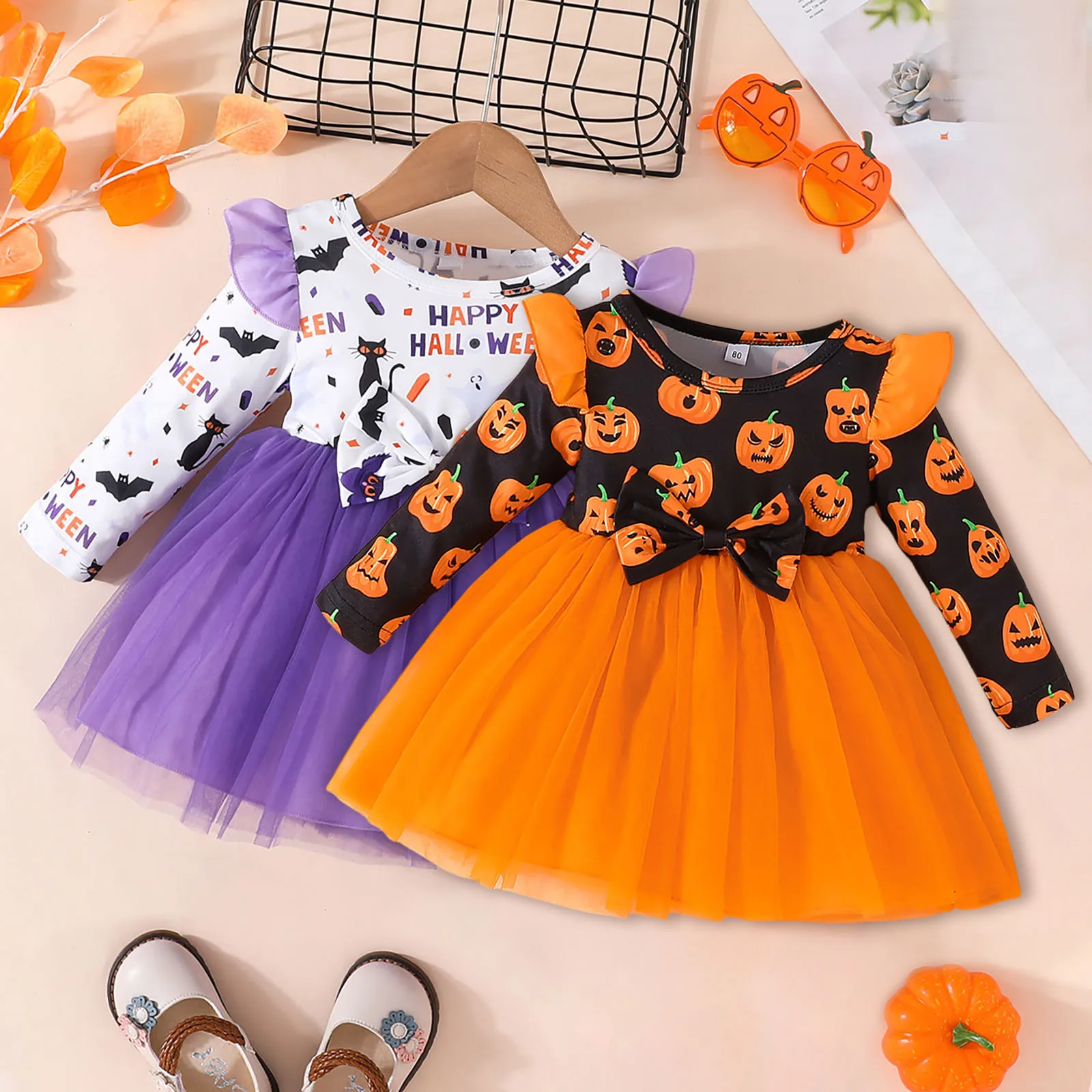 1-5years Newborn Baby Girl My First Halloween Cute Pumpkin Children Costume Cosplay Sweet Girl Costumes Tulle Romper Dresses