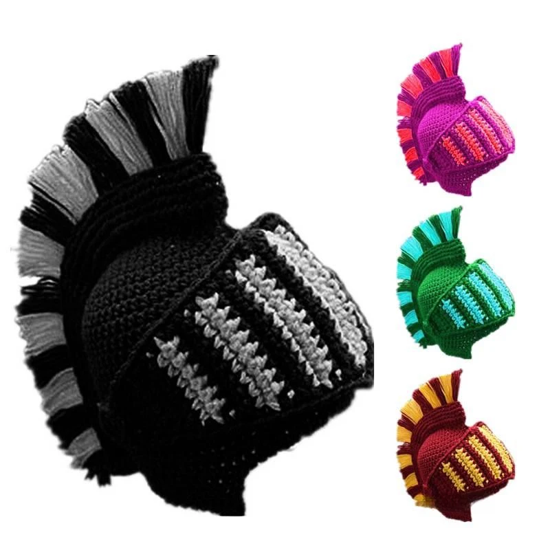 Handmade Knitted Super Cool Roman Helmet War God Hat Knitted Winter Warmth Funny Party Holloween cosplay stage performance caps