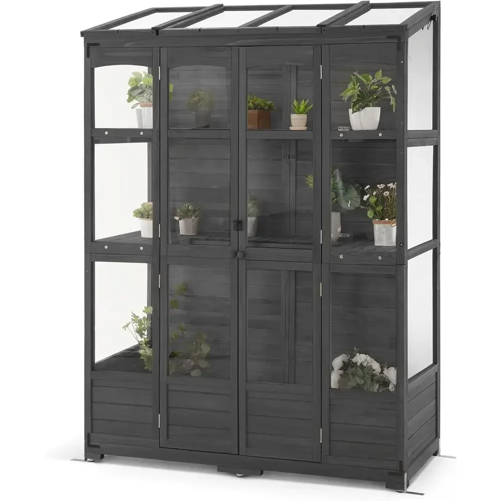 Outdoor Walk-in Greenhouse with Openable Roof and Lockable Door, Grey