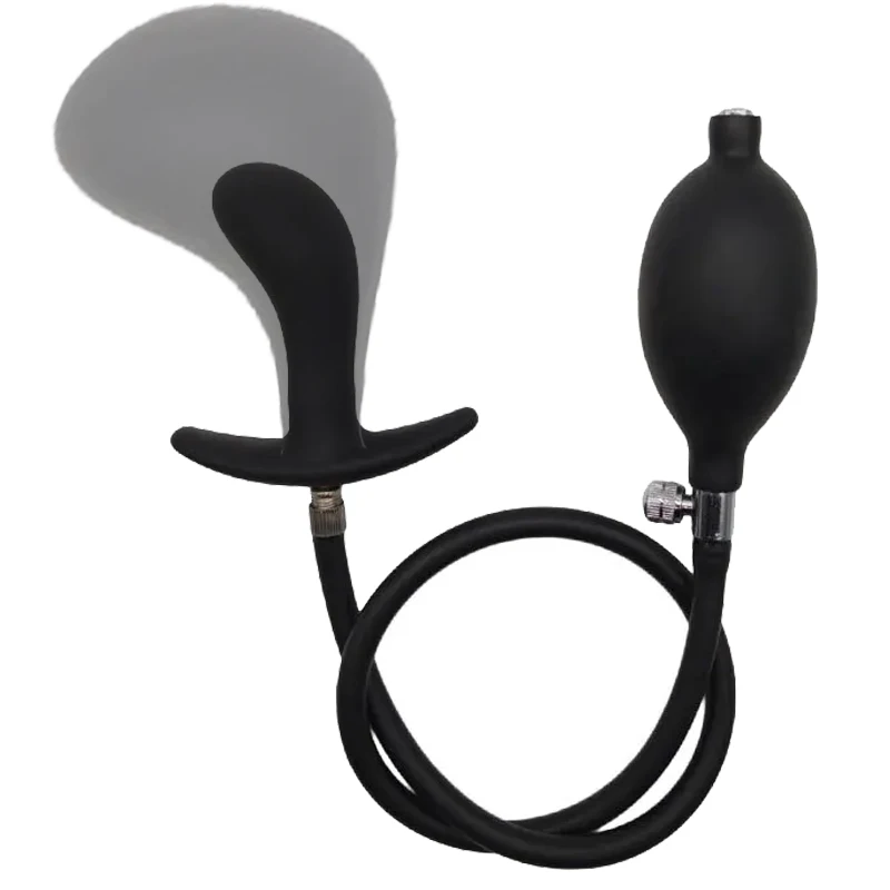 Silicone Inflatable Butt Plug with Pump - Black Expandable Anal Stretcher, Prostate Massager Sex Toy for Men Women