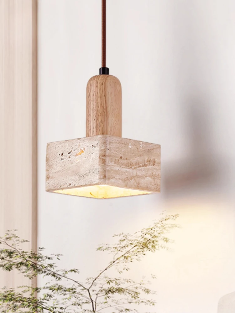 

Cream style bedroom headboard pendant light creative solid wood retro art Japanese Wabi Sabi style homestay bar counter
