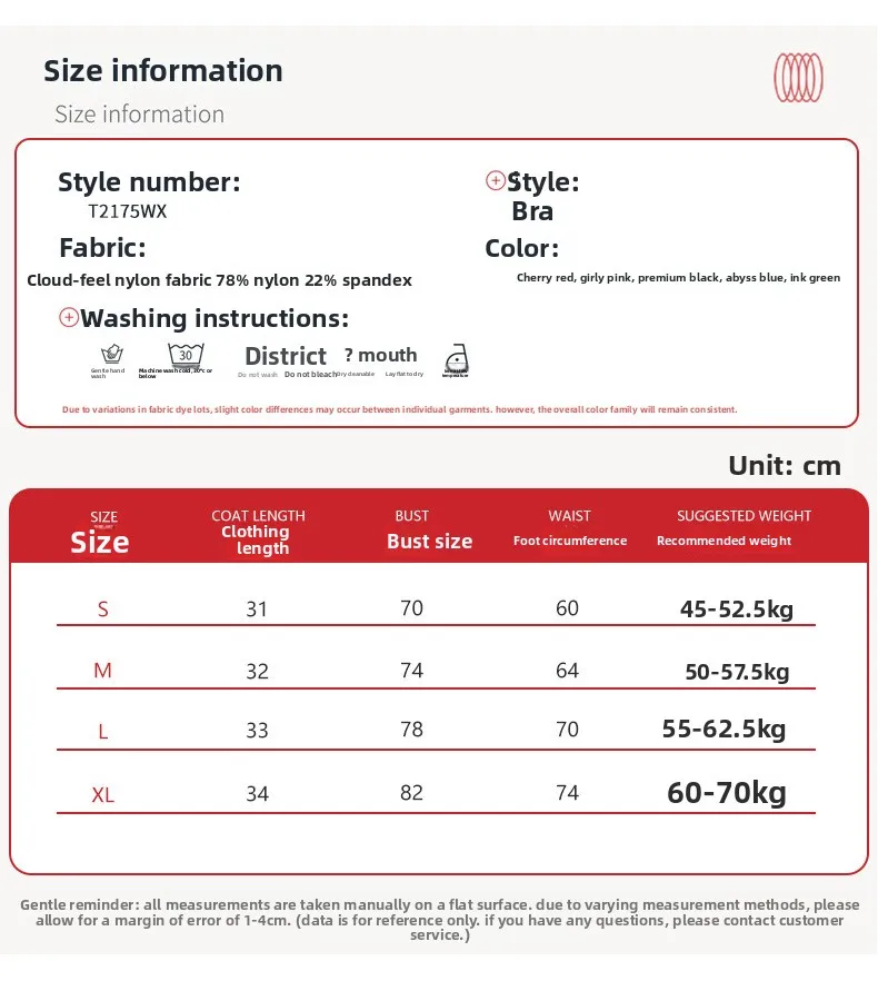 Size chart and fit details