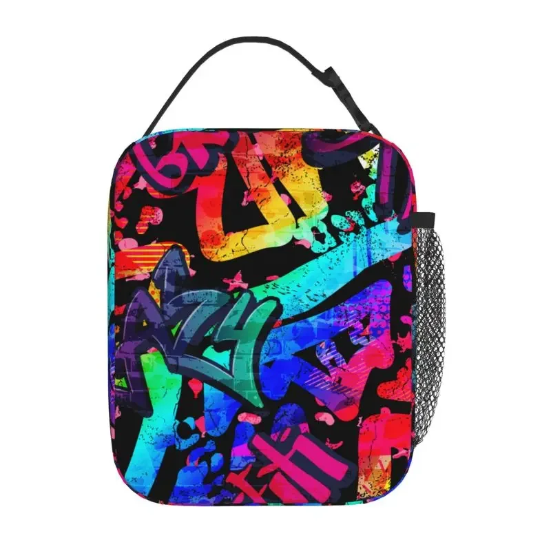 Urban Graffiti Comics Hip Hop Art Insulated Lunch Bag Reusable Portable Oxford Lunch Box Waterproof Cooler Bag for Travel Work
