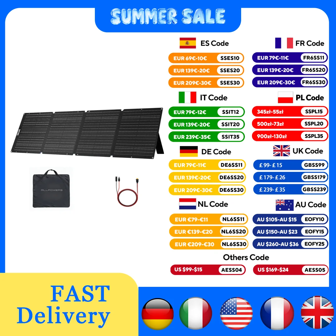 Image of ALLPOWERS SP033 200 W faltbares tragbares Solarpanel-Set IP66 mit Solorausgang für Kraftwerk, Solarladegerät für Wohnmobil, Hausgarten