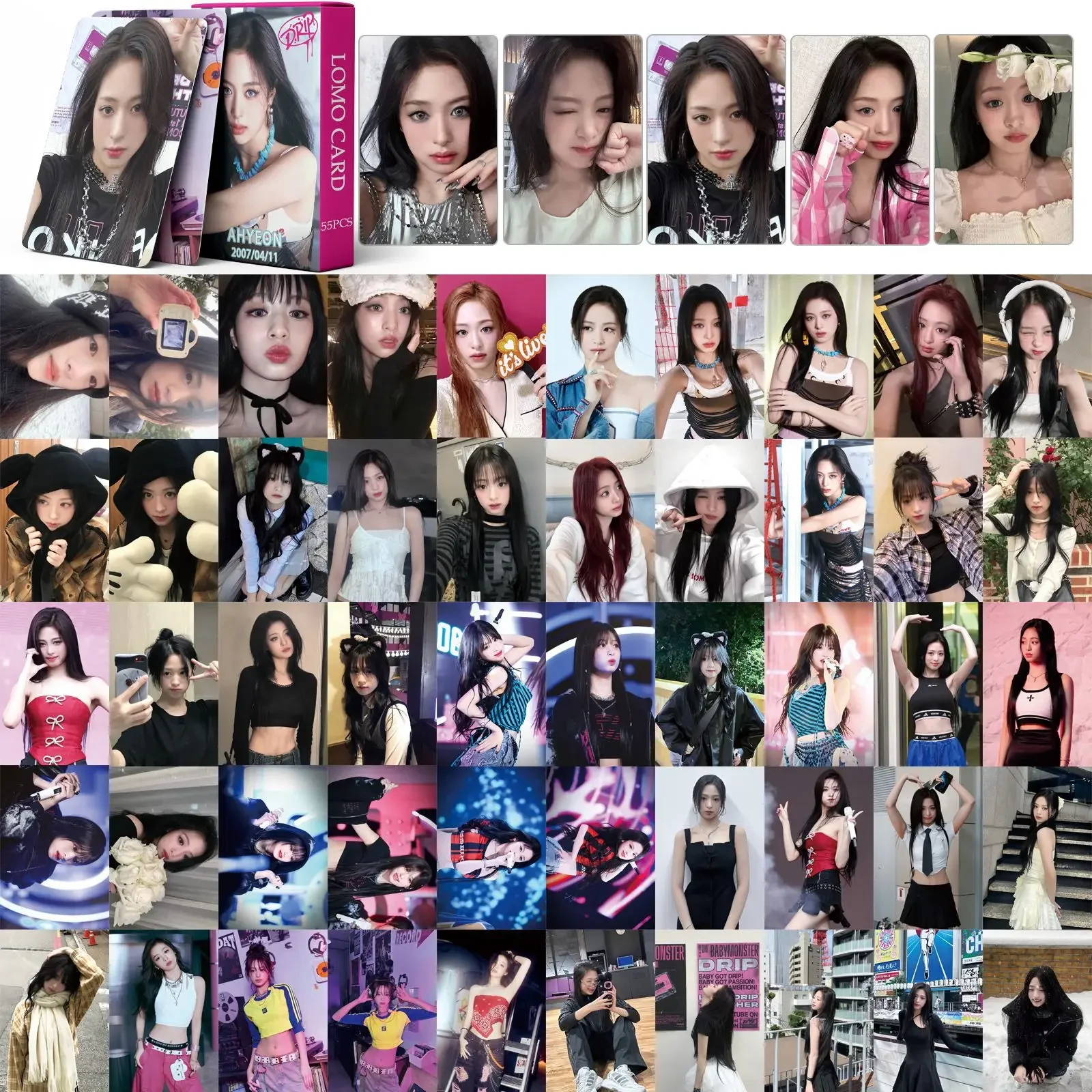 55Pcs/Set BABYMONSTER AHYEON Idol New Album DRIP HD Printd Photocards RUKA HARAM RORA ASA CHIQUITA PHARITA Lomo Cards Fans Gift