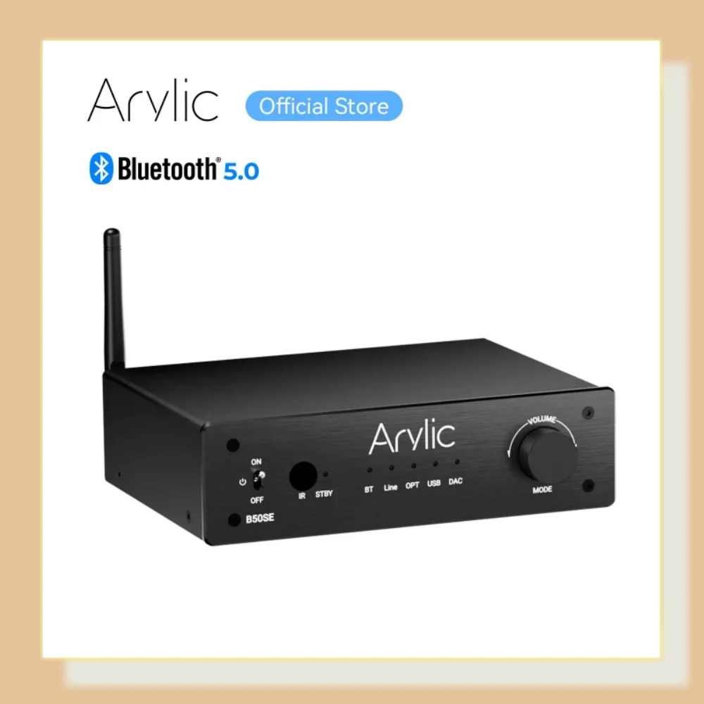 Arylic B50 SE Bluetooth Stereo 50W x 2 Audio Amplifier Receiver 2.1 Channel Mini Class D Integrated Amp for Home Speakers