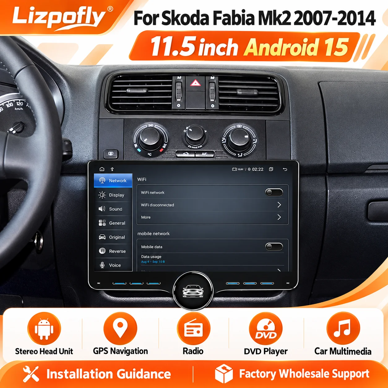 Radio Tape Recorder For Skoda Fabia Mk2 2007-2014 11.5 Inch Android 15 Stereo Head Unit Car GPS Navigation Radio Dvd Player