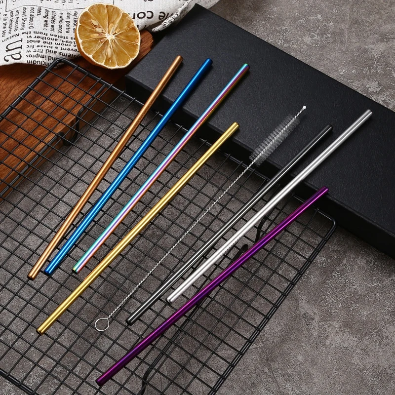 304 stainless steel straw Color environmental protection metal straight straw cocktail juice drink curved straw milk tea straw