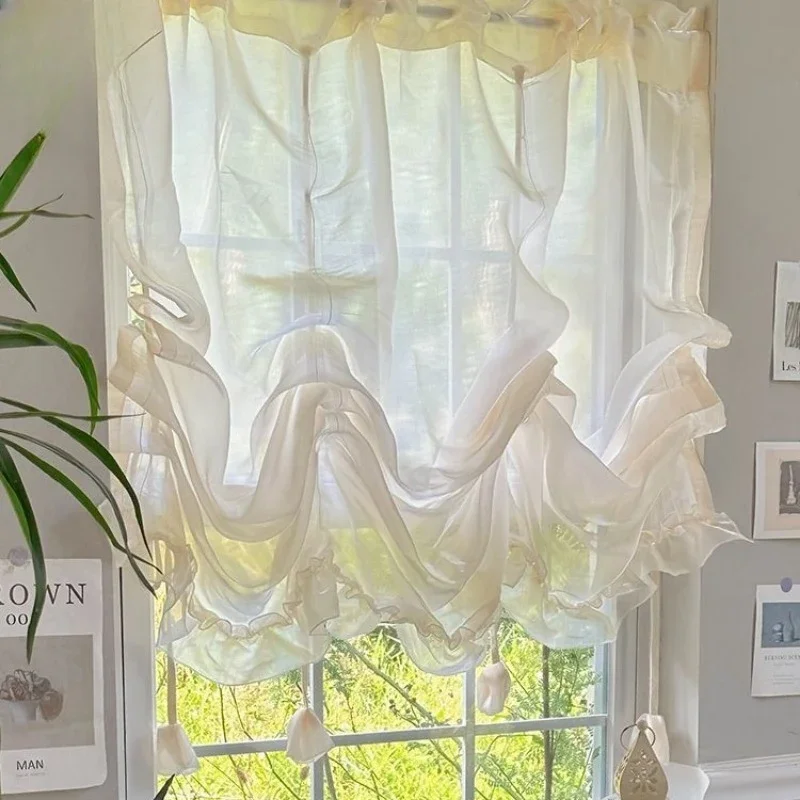 

French Curtains Girls Kitchen Half Curtains for Living Dining Room Bedroom Sensational Roman Curtains Drawstring Lift Partition