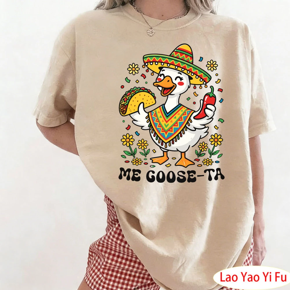 

Me Goose-Ta T Shirt Funny Cinco De Mayo Goose Design Mexican Fiesta Shirt Design Taco Sombrero Women Cute Goose Clothes