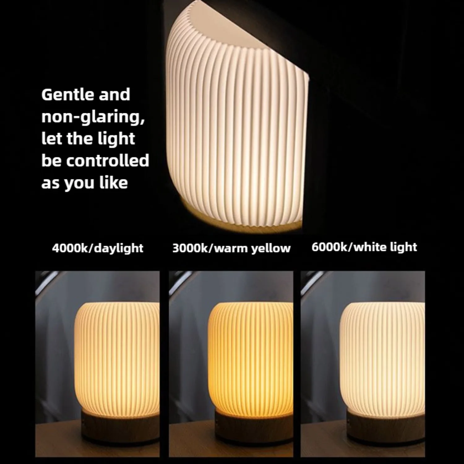 

Night Light Touch 3 Color Infinite Dimming Rechargeable Wood Grain Bedside Lamp Bedroom Living Room Atmosphere Decoration Lamp