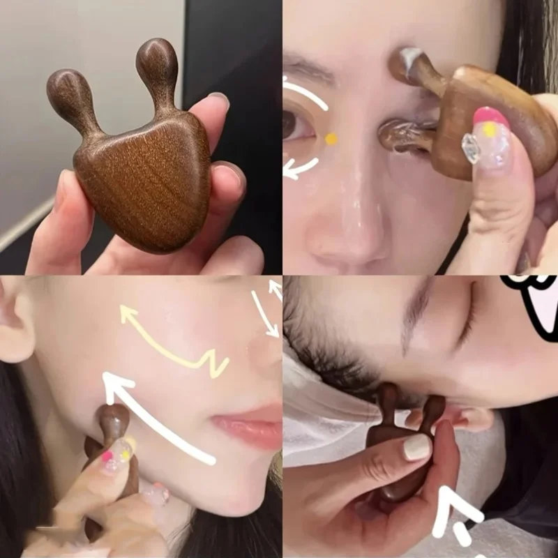 1 Buah Alat Pijat Akupresur Wajah Kayu Cendana Alami - Sayap Hidung & Wajah Penuh, Penenang Mata/Tempel, Perangkat Perawatan Kulit Ergonomis Portabel