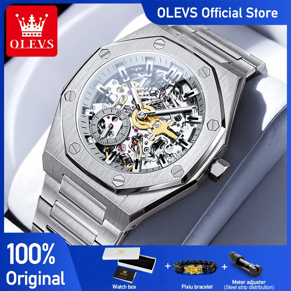 

OLEVS 6669 Fully Hollow Men's Watch Luxury Octagonal Bezel Automatic Mechanical Watch Men's 30M Waterproof Man Wristwatches