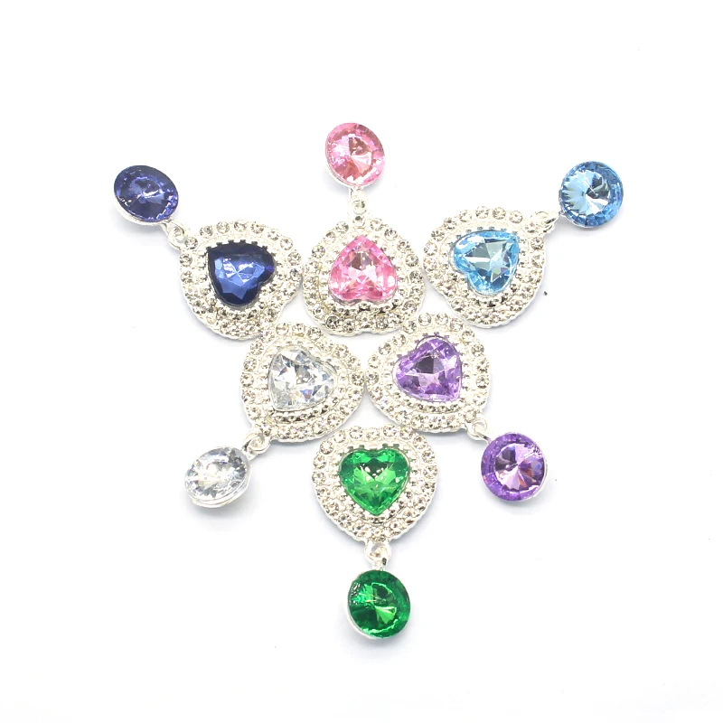 10Pcs Heart Alloy Acrylic Water Drop Pendant Accessories Crown Water Diamond Pendant Diy Wedding Hair Accessorie Bow Decoration