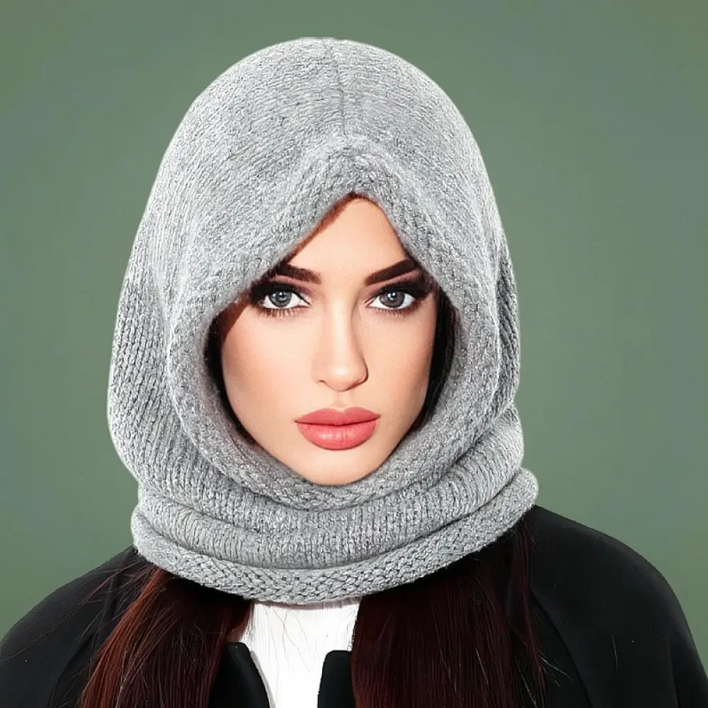 Winter Warm Knit Hat Neck Protection Integrated Design Thick Windproof Beanie Cap For Outdoor Cycling Skiing Daily Wear
