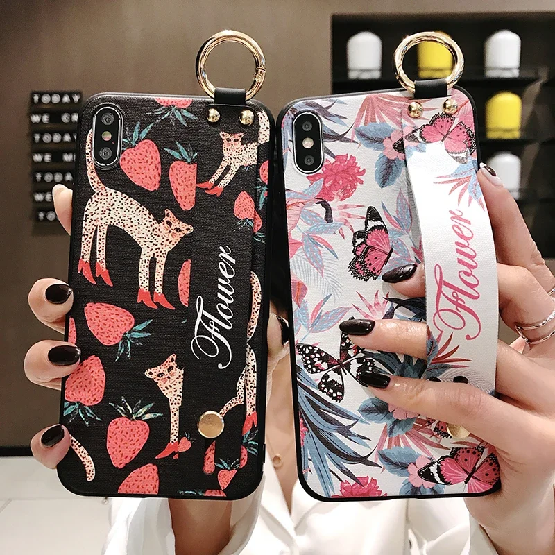 Galaxy A53 13 A23 A33 A73 A54 A24 A34 14 S23 FE Ultra Case Cute Cartoon Wristband Phone Holder Cover for Samsung S24 Ultra Funda