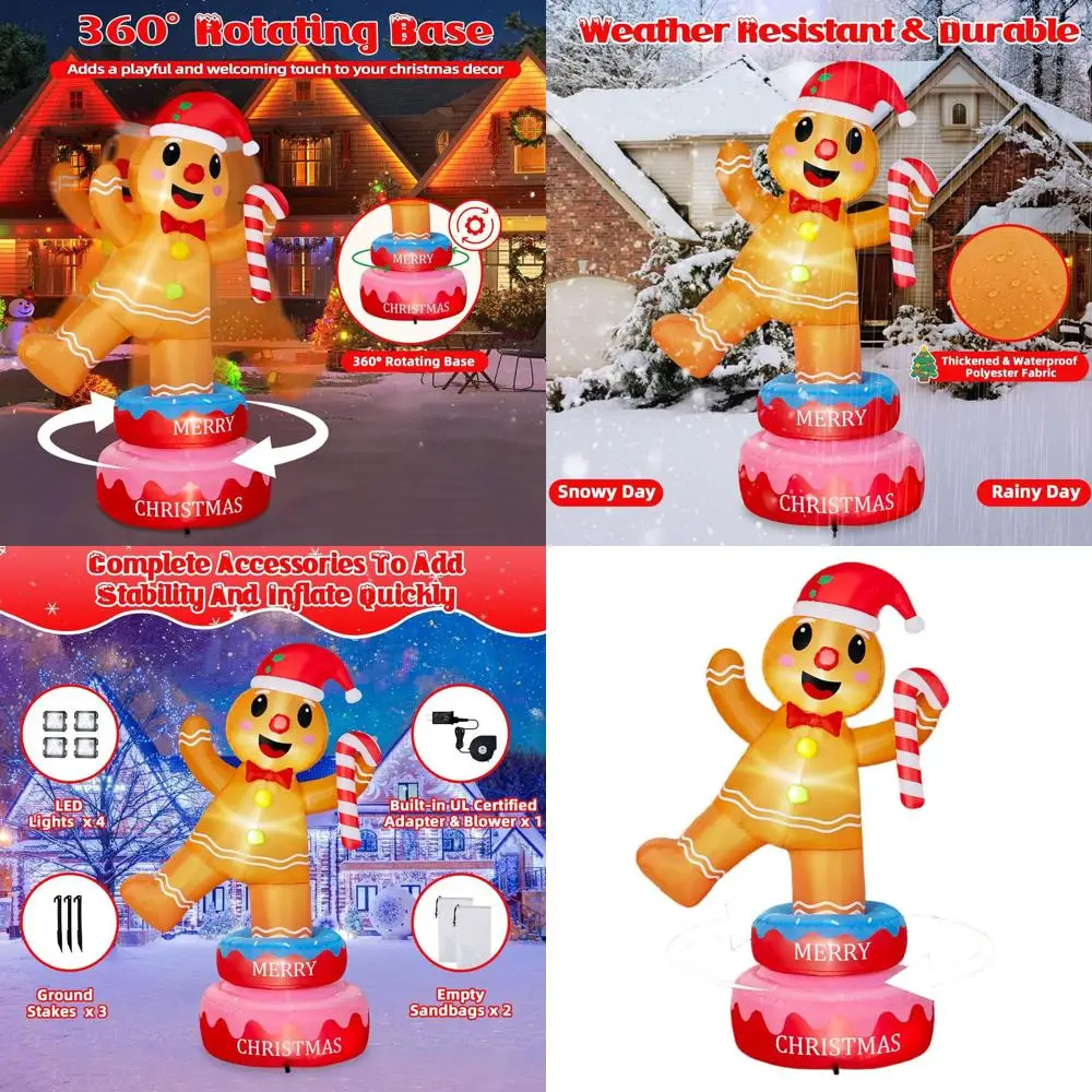 

6-Foot Rotating Gingerbread Man Inflatable Outdoor Christmas Decoration with Lights for Holiday Lawn Display