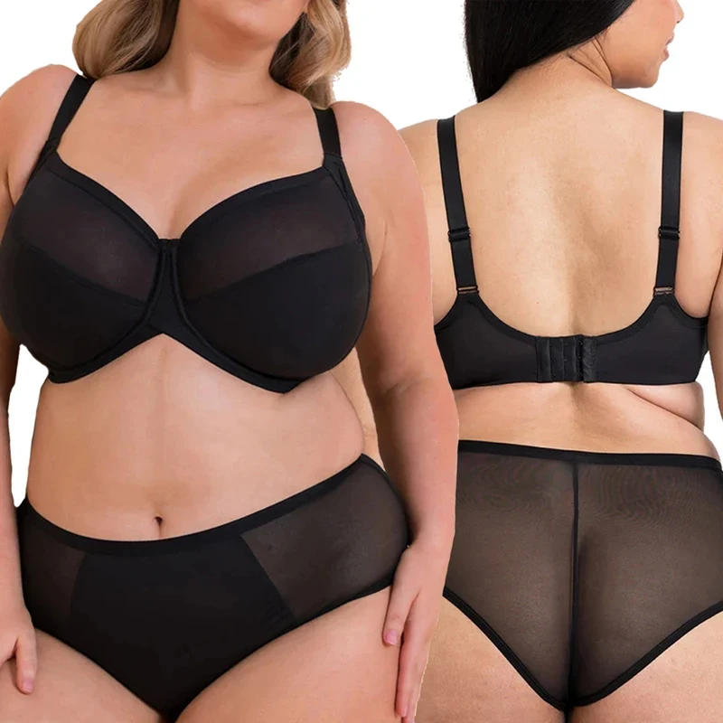 Sexy Womens Plus Size Minimizer Bra Set with Panties Full Coverage Non Padded Underwire Female Lingerie 36 38 40 42 D DD E F G H