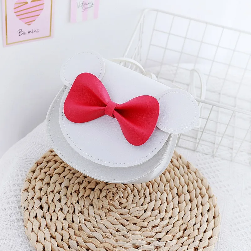 Mini bolsa de ombro elegante, bolsa rígida com orelhas de rato e laço, adequada para meninas, linda princesa K