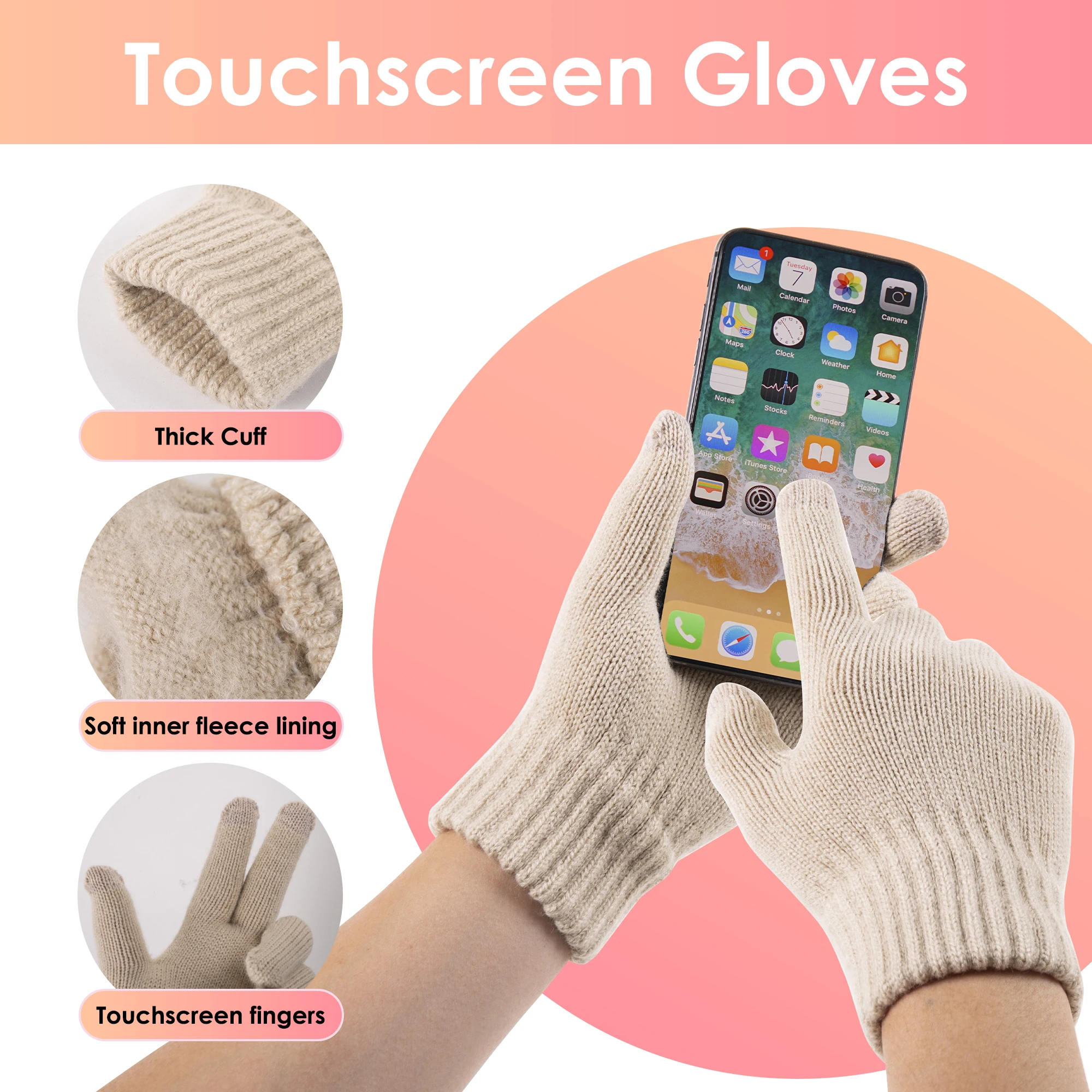 طقم إحماء شتوي للسيدات، قبعة كاجوال، وشاح محبوك، طقم قفازات تعمل باللمس