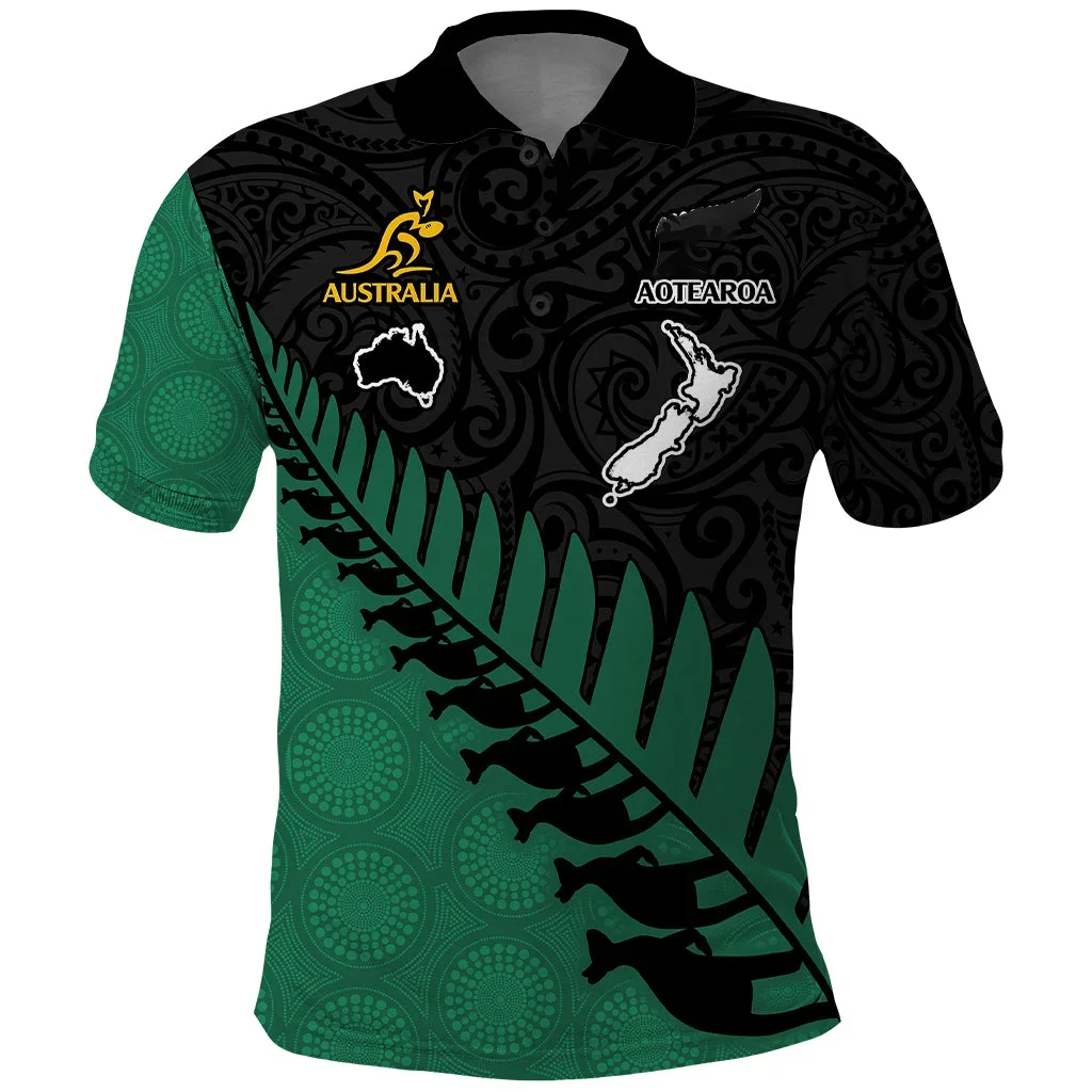 Australia Wallabies Aotearoa Rugby Kangaroo Fern Maori 3D Print For Men Adult Polo Shirt Collar Short Sleeve Top Tee Breathable