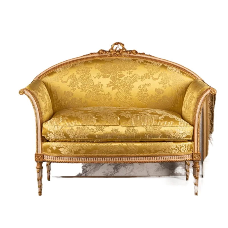 

French court solid wood carving flower single and double three-person sofa chair antique fabric pattern backrest leisure