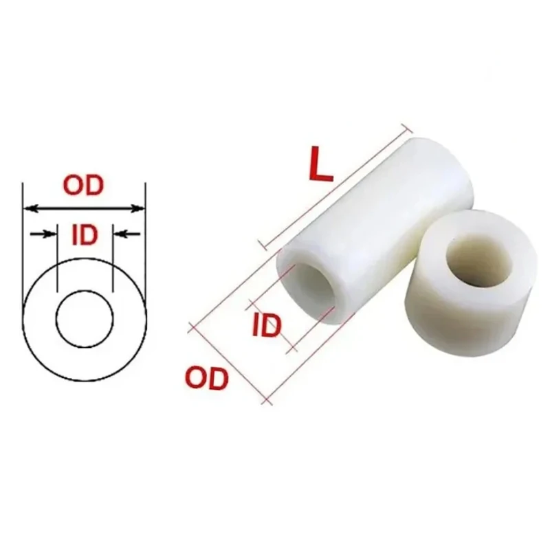 White Round ABS  Insulation Non-Threaded Hollowed Nylon Spacer Sleeve  PCB Board Screw M7 M11 M14 M18
