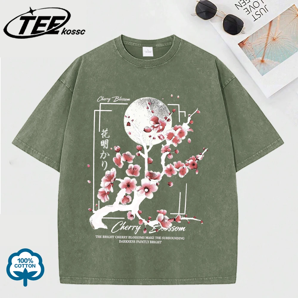 

Cherry Blossoms Light Of Flowers Design Washed Men T-Shirt Summer Fashion Tee Soft Cotton O-Neck Short Unisex Retro Loose Top