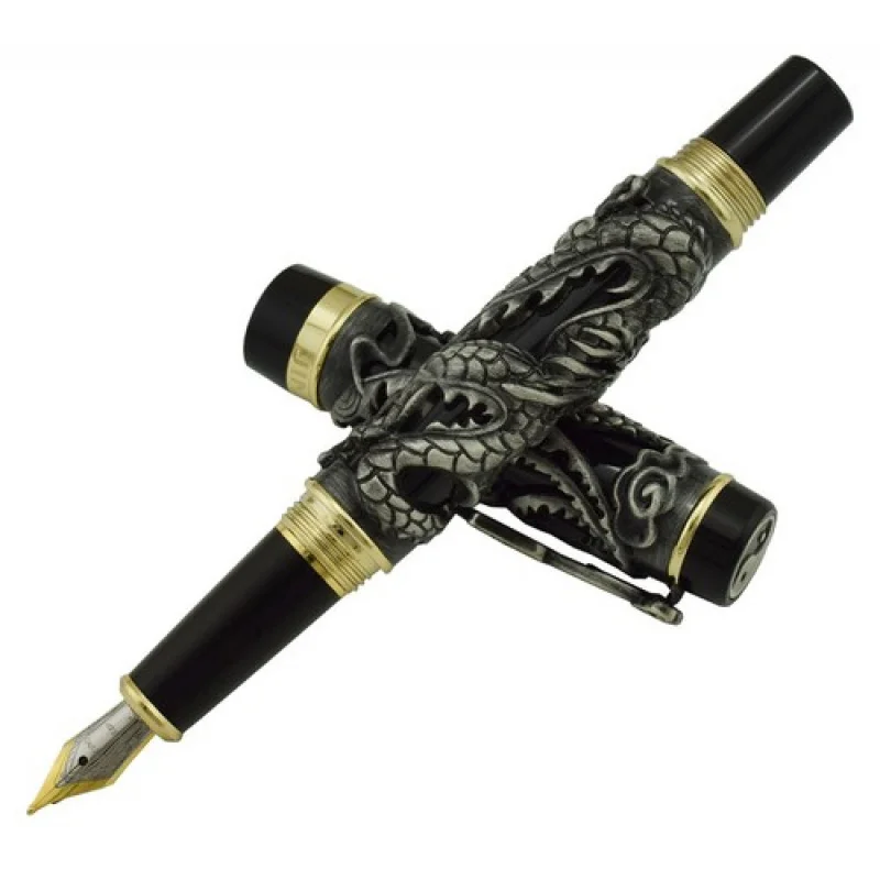 

Винтажная перьевая ручка A+ Jinhao Dragon Phoenix, роскошная ручка для резьбы, серо-черный