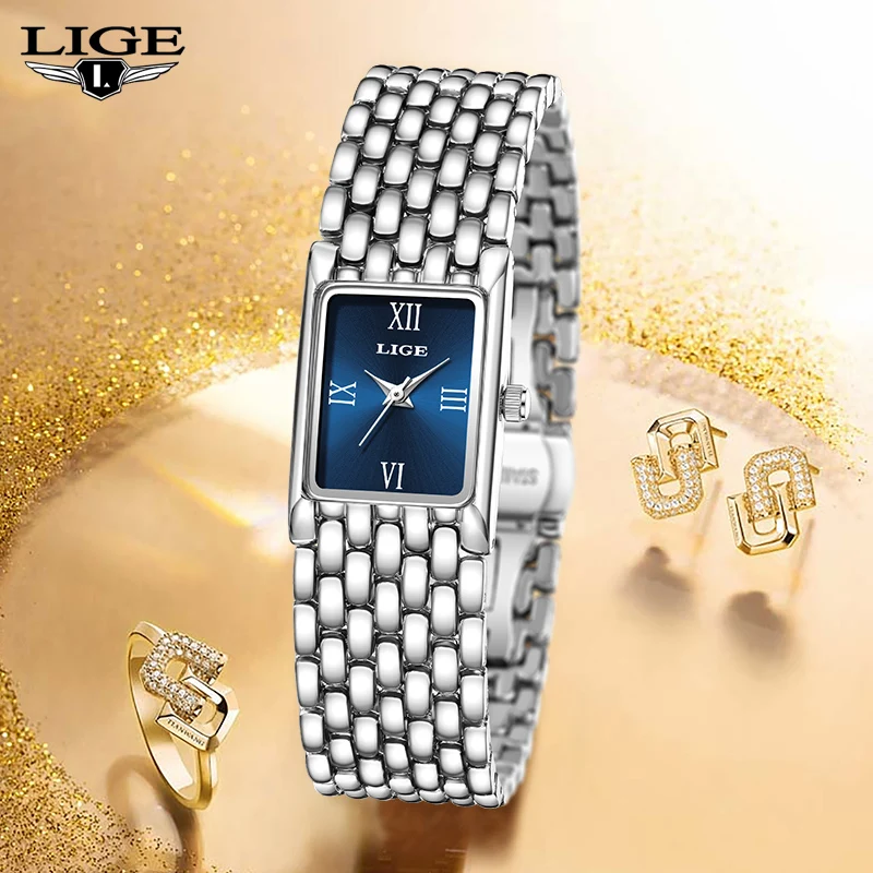 

2025 LIGE New Watches Women Fashion Casual Luxury Gifts Womens Waterproof Square Dial Steel Belt Quartz Wrist Watch reloj mujer