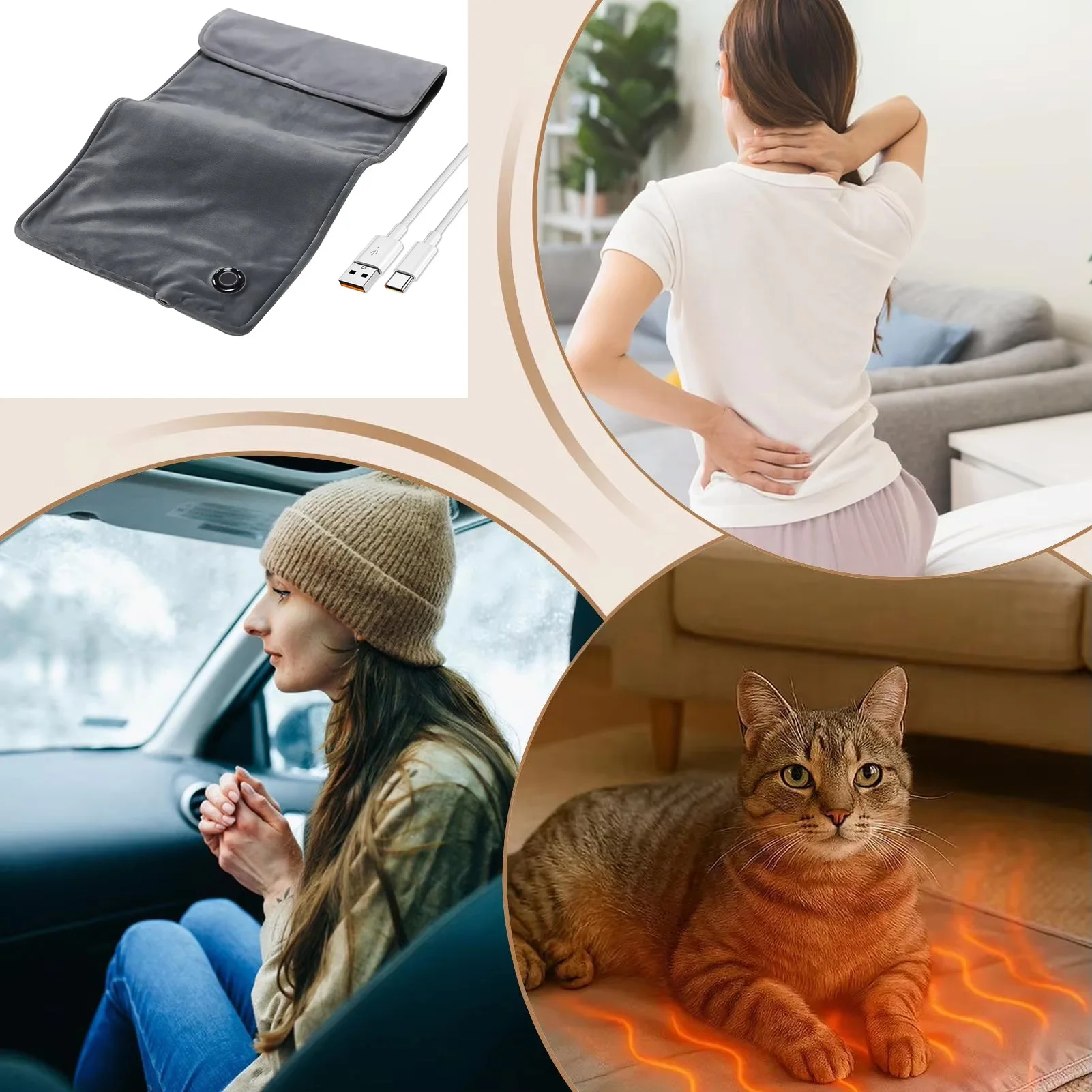 

New Back Heating Pad USB Charging Warming Blanket USB Charging Heat Pads For Neck Back Leg Knee Abdomen Period Cramps Bed Sofa