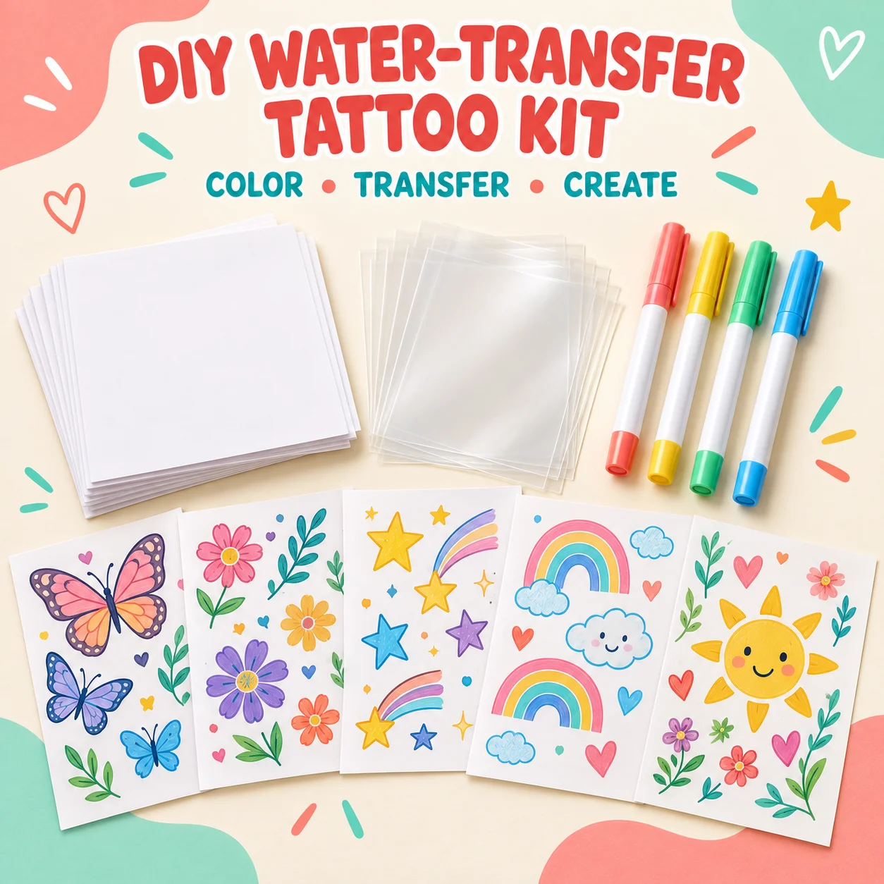 Water Transfer Temporary Tattoo Film Sticker Colored Pen Compatible for Birthday Party Concert DIY Body Art Graffiti Tag