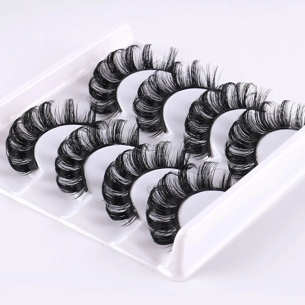 Budget Value 4 Pairs Multipack 3D Russian Fluffy Faux Mink Lashes Reusable Strip Lash Starter Kit