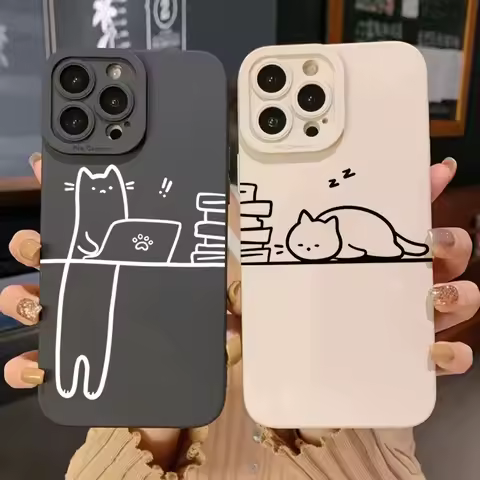 Funny Animal Cat Paired Couple Phone Case For Samsung Galaxy S25 S24 S23 S22 S21 Ultra Plus FE A16 A06 A26 A32 A56 Soft Cover