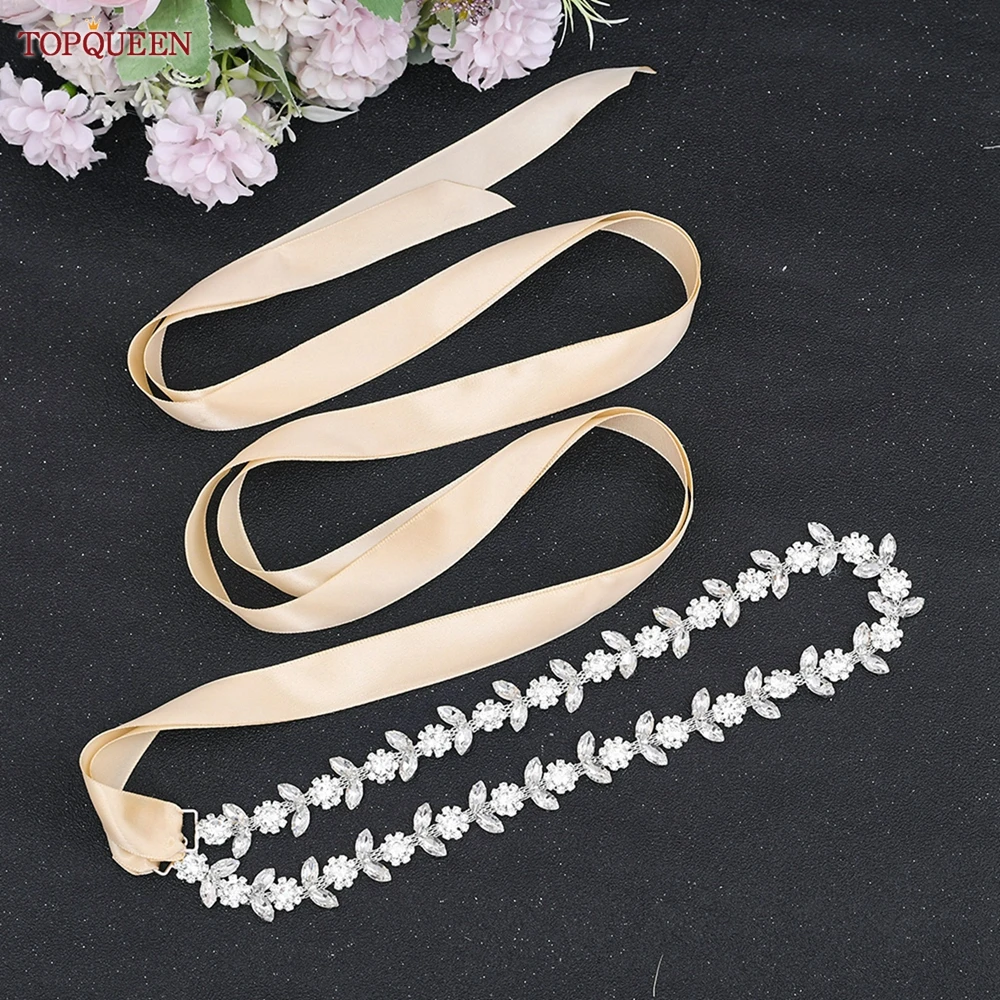 Cinture con strass TOPQUEEN per abiti da sposa cintura in lega d'argento per ragazze cintura da sposa con diamanti economici cintura fantasia per le donne S440