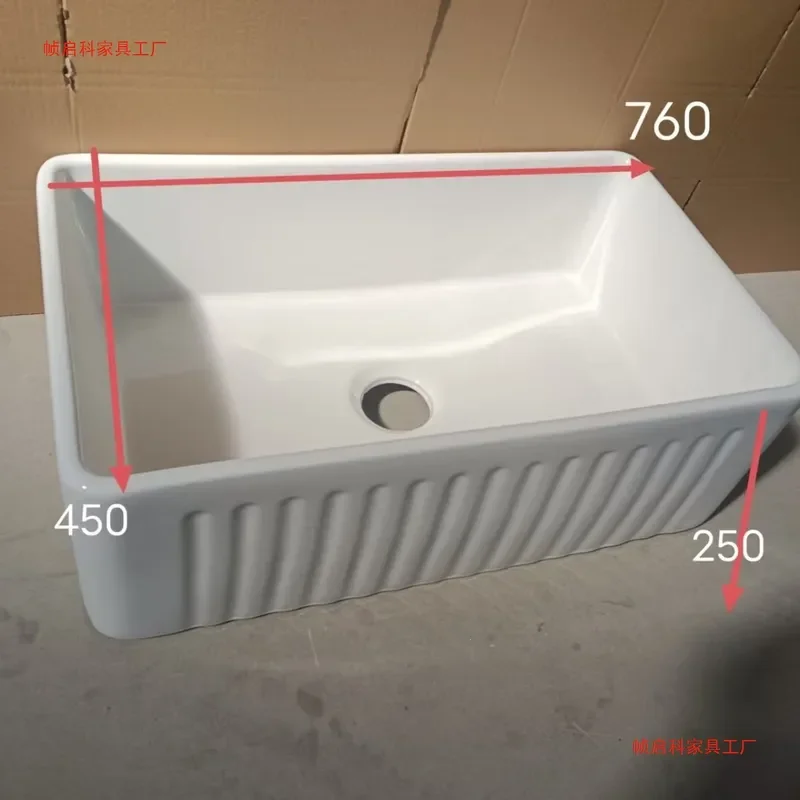 For French Style Kitchen Ceramic Sink Retro Simple Single Bowl Vegetable Washing Basin Integrated Countertop Farmhouse Sink