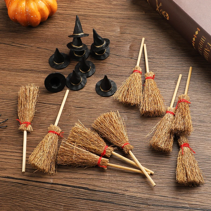 20 Stück Miniatur-Hexenhüte und Mini-Besen, Halloween-Party, Mini-Zaubererhüte, Kuchendekorationen, Hochzeit, Geburtstag, Party, DIY-Basteln – Detail 5