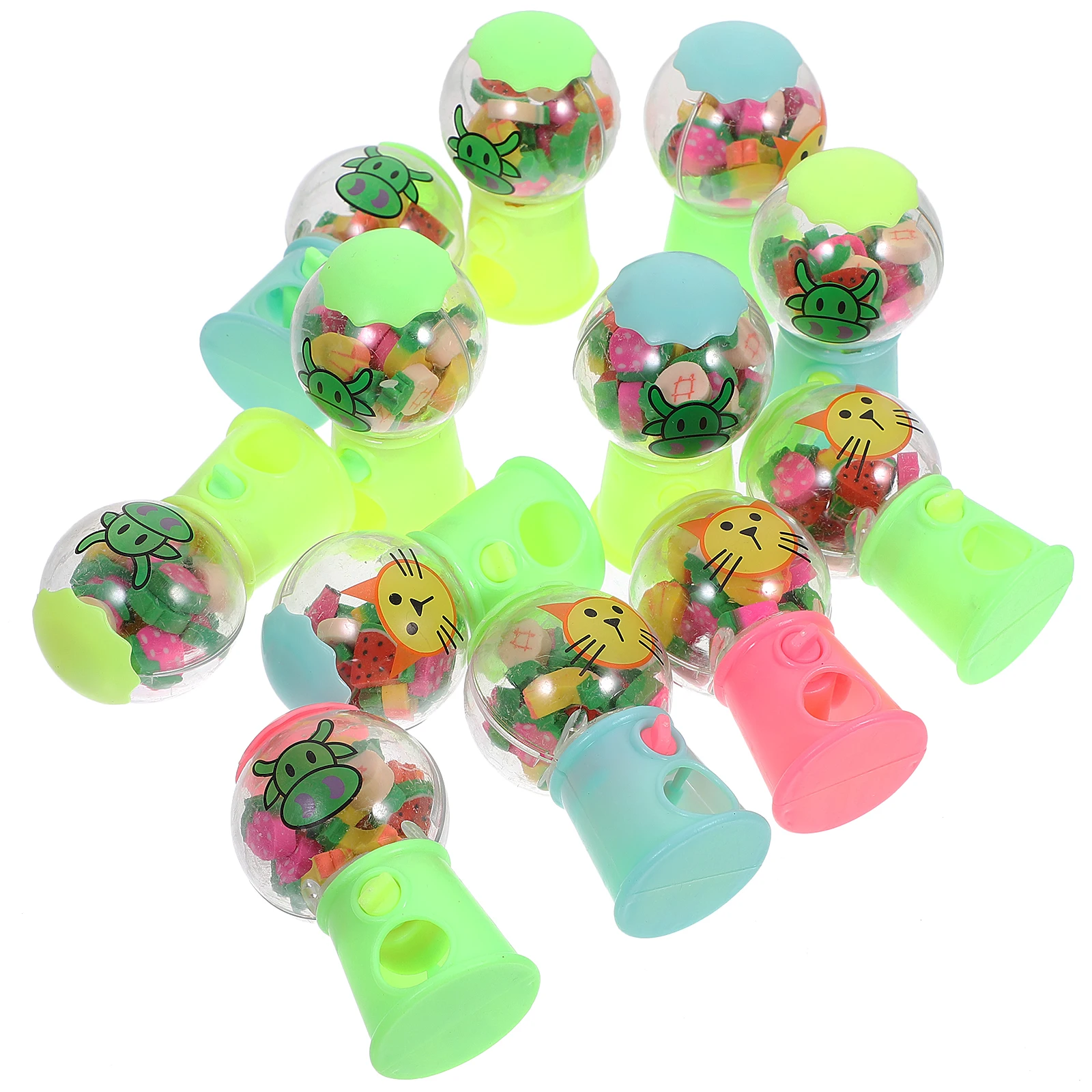 

12 Pcs Machine Mini Erasers Dispenser Kids Toy Cartoon Eraser Container Student Stationary Natural Rubber Classroom Must