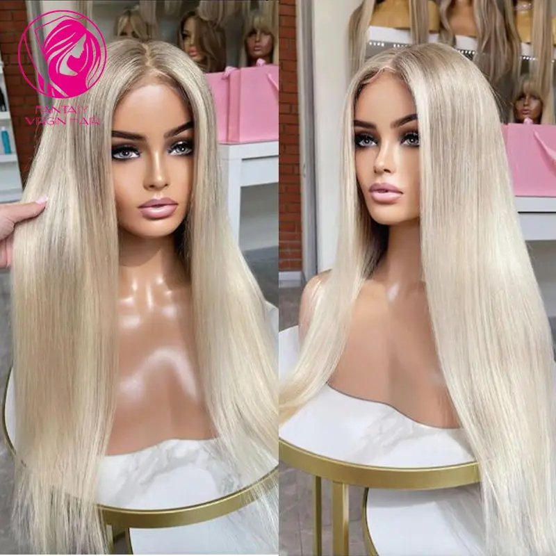 Platinum popiołu blond koronkowa peruka na przód 13x6 HD czołowa koronki peruka prosto przezroczyste pełne peruki typu Lace z ludzkich włosów dla