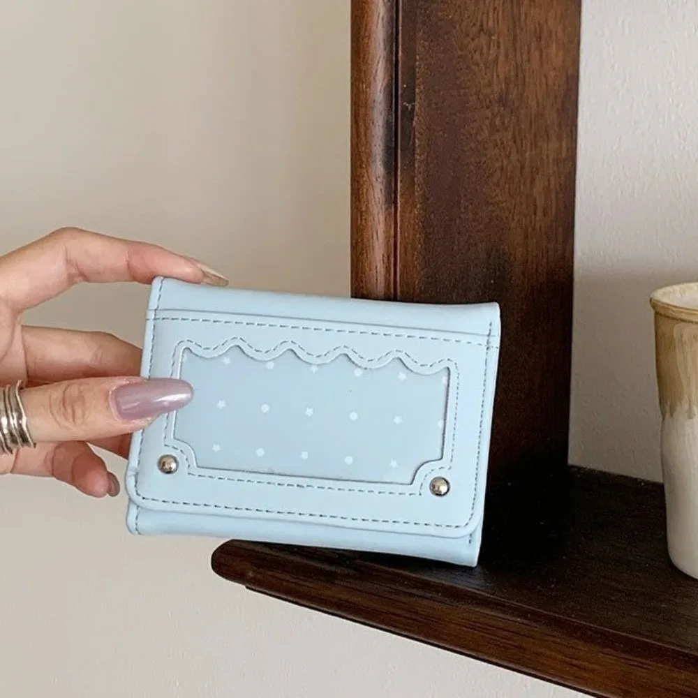 Pu Leather Multi Card Slots Wallet Clear Photo Window Snap Closure Trifold Card Holder Large Capacity Compact Short Coin Purse