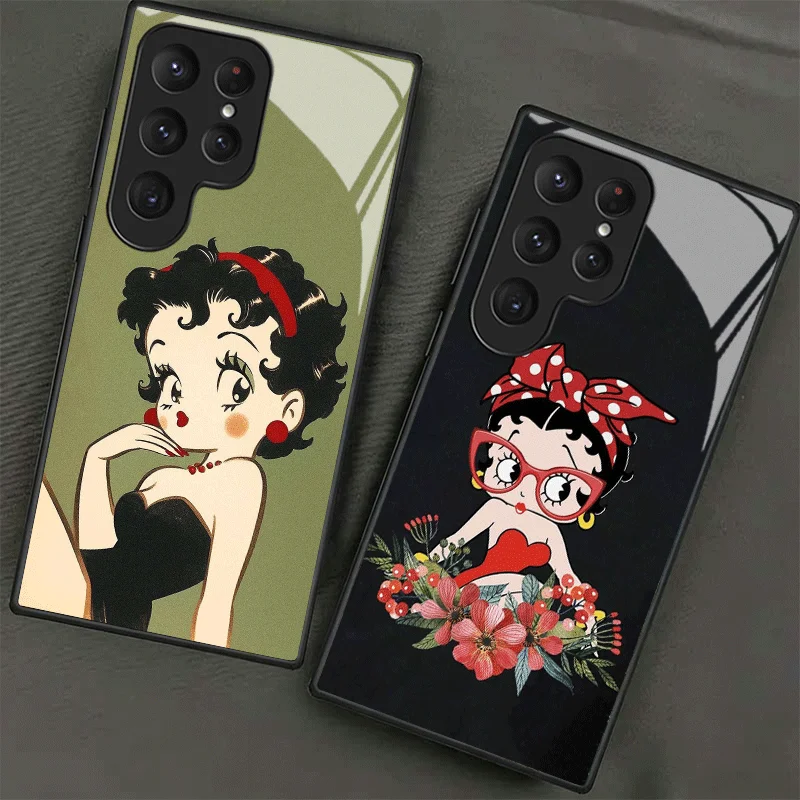 Противоударный чехол из закаленного стекла B-Bettys B-Boops Girl для Samsung Galaxy S24 S25 S26 Ultra Edge S23 FE S22 Plus S21 + S20