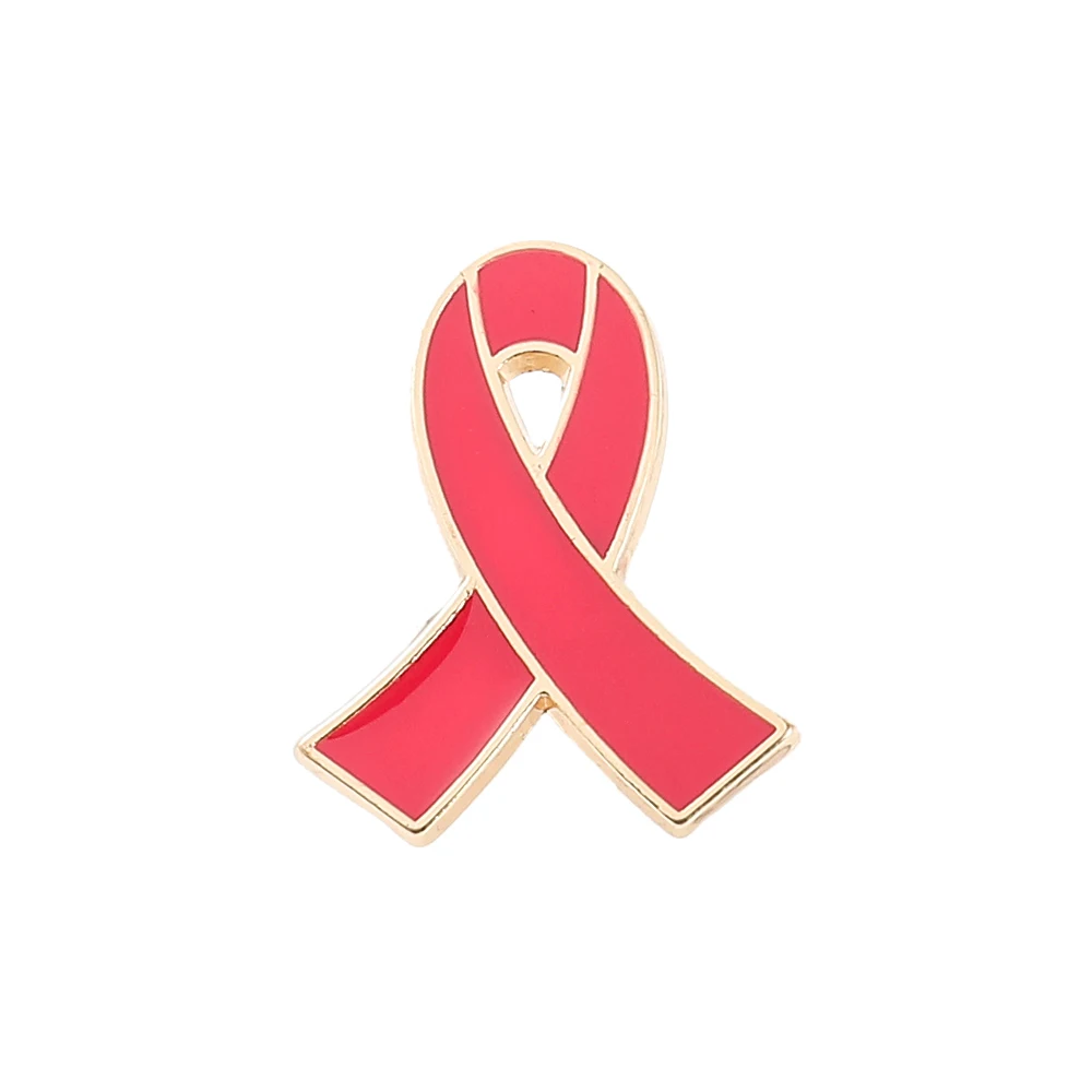 Red Ribbon Awareness Enamel Pin, Lapel Badge Brooch Charity Jewelry Gift