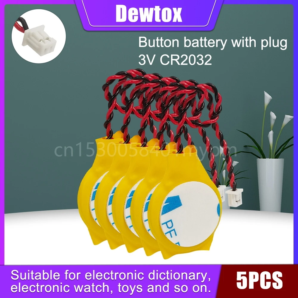 5PCS Dewtox CR2032 3V Motherboard CMOS Strip Line Lithium Battery for Notebook Motherboard General BIOS COMS Battery