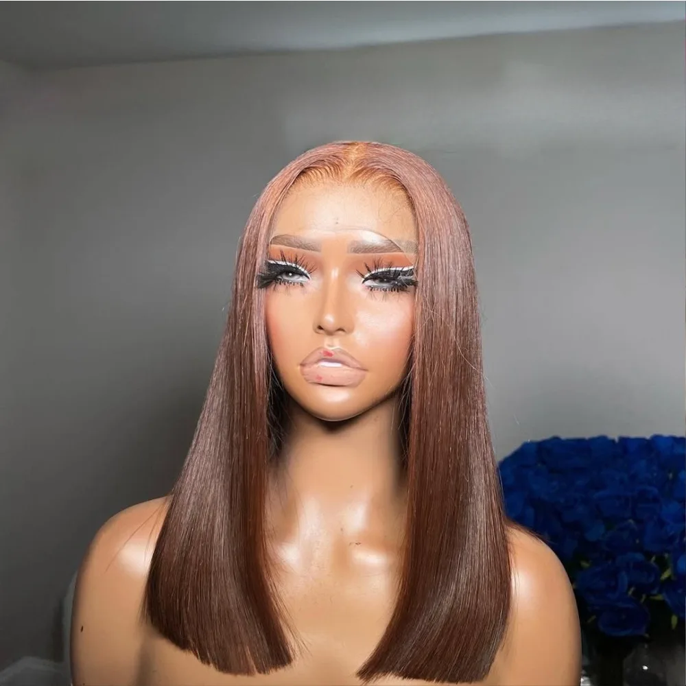 Parrucca per capelli veri lisci Boen vietnamita super doppia disegnata senza colla # 4 Tessitura a mano piena Remy vergine brasiliana di alta qualità