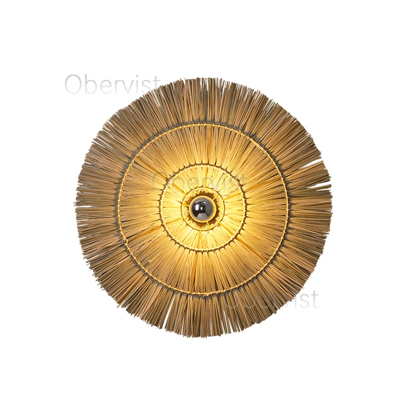 اليدوية العشب المنسوجة التعميم وحدة إضاءة LED جداريّة مصباح غرفة المعيشة المنزلي القديم حائط الخلفية تركيبات الإضاءة غرفة الطعام أضواء ديكور #2