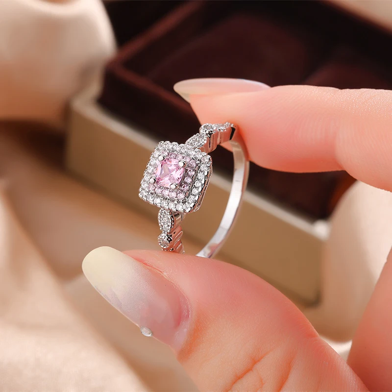 

Новые квадратные большие розовые кольца с кубическим цирконом ААА для женщин, 925, модные вечерние, помолвочные, свадебные украшения, кольцо с геометрическим цирконом