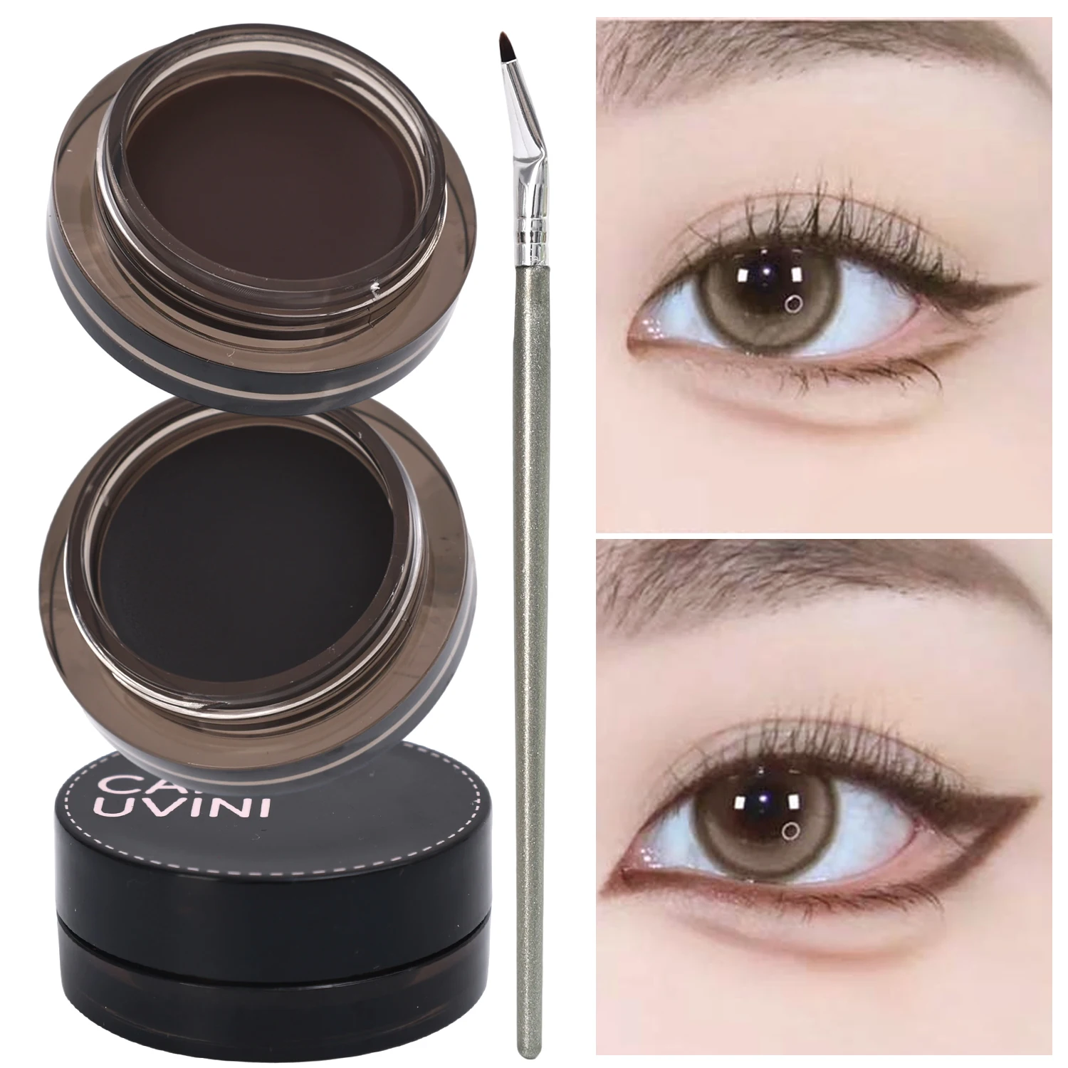 Crema delineadora de ojos negra, marrón y negra, tinte de maquillaje de ojos Natural de secado rápido con pincel, cosméticos delineadores de ojos de larga duración resistentes al agua