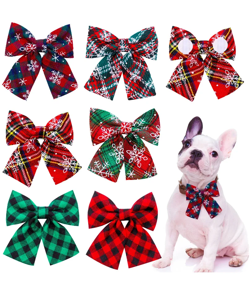 

5PCS Movable Winter Dog Collars With Elastic Bands Christmas Bow Ties For Small Dog Pet Dogs Grooming Supplies Dog Bowties